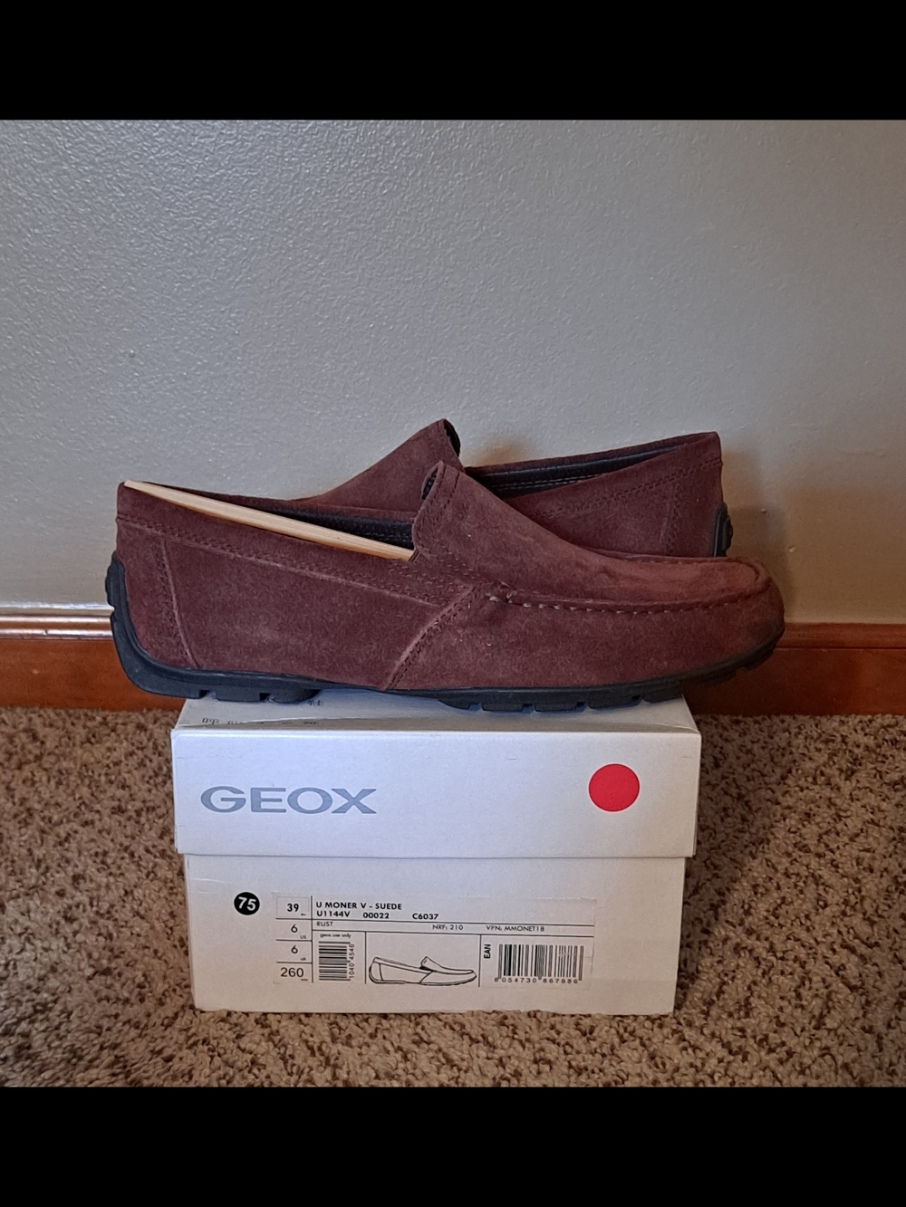 Geox Men’s Rust Suede Slip-On Loafers Size 6